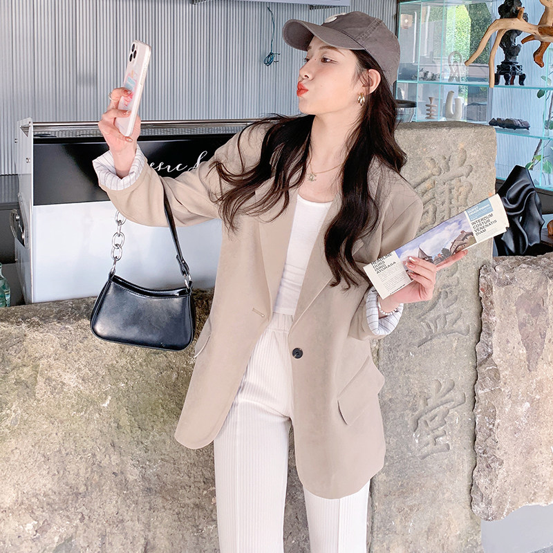 现货可拿！有垫肩一粒扣撞色条纹里布西装207-J0217P115控168，女装西装，卡莱