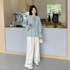 【新款】蕾丝拼接衬衣阔腿裤两件套装207-333P175控288图片