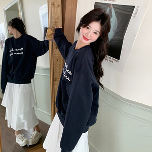 时尚假两件卫衣连衣裙女2025春新款韩系宽松显瘦慵懒风休闲长裙子
