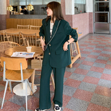 墨绿色西装套装女2025春季新款简约高级感气质休闲西服长裤两件套，女装套装/套裙，卡莱
