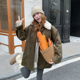 新款羊羔毛拼接宽松50绒羽绒服外套207-1818P275控398，女装羽绒服，卡莱