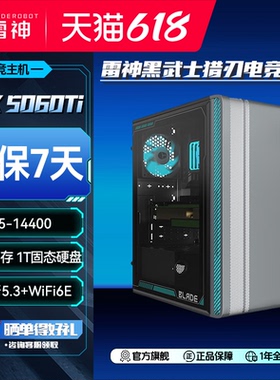 雷神黑武士猎刃台式机主机i5-14400酷睿RTX5060Ti显卡16G内存1TB大容量固态游戏电竞办公商用电脑台式主机