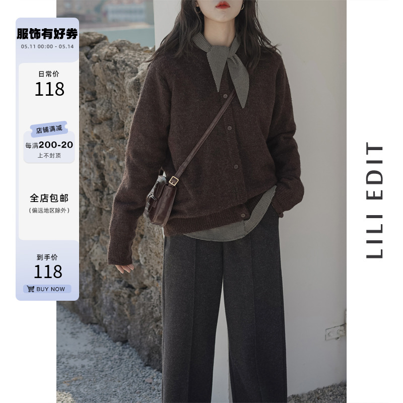 LILIEDIT/2023年秋冬假开衫套头毛衣女长袖v领直筒保暖上衣 女装/女士精品 毛衣 原图主图