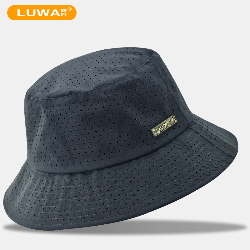 路瓦登山钓鱼防晒帽男夏季日系渔夫帽透气薄款中老年旅游户外盆帽 - 香港路瓦帽子出品