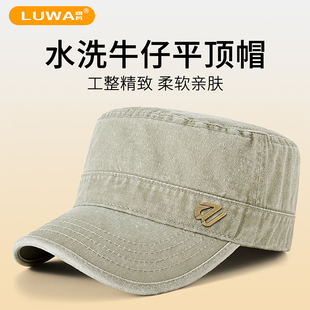 路瓦做旧复古牛仔帽男士水洗不褪色春秋户外遮阳全封口平顶帽短檐