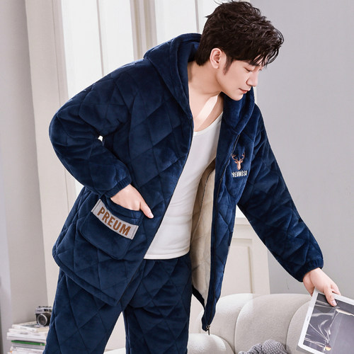 男士珊瑚绒加厚加绒保暖睡衣