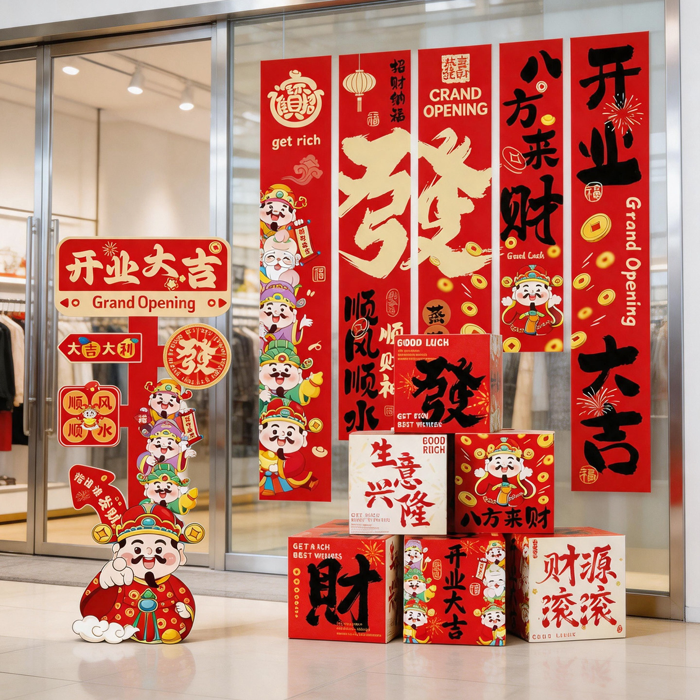 开业气氛布置大吉门店氛围装饰公司新店店庆仪式场景气球条幅挂布