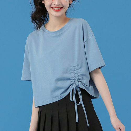 抽绳短款短袖T恤女夏季上衣