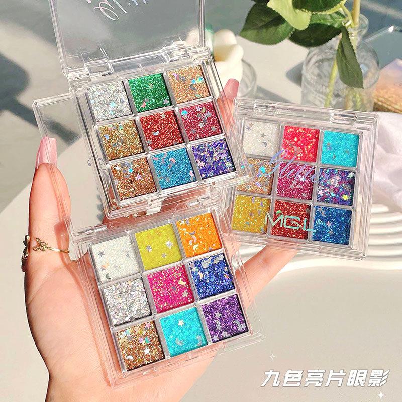 六一演出蹦迪舞台妆彩色亮晶眼影盘珠光闪粉亮片紫粉绿色蓝色彩妆
