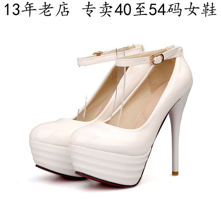 41一46外贸特大码女鞋42圆头43漆皮防水台细跟超高跟单鞋44胖mm45