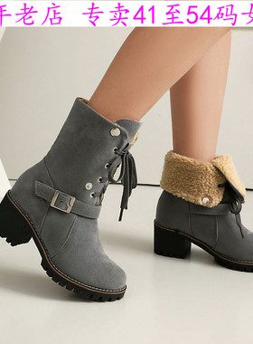 两种穿法41到45特大码女鞋灰色42高跟中筒靴43马丁靴44女靴子Q19W