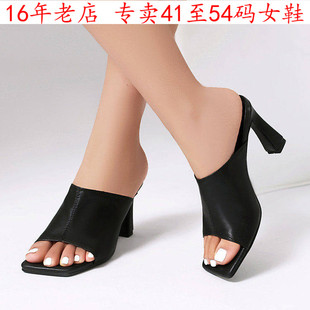 黑色41到48特大码女鞋42外穿43外贸高跟凉鞋子44 45一字拖鞋46 47