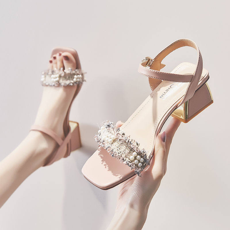 22 one word Sandals 2021 summer new pattern High-heeled Net Red Middle heel With crude Latest fashion Fairy Wind Versatile insin the Women's Shoes, Sandals  category - from Buy2taobao.com to provide professional Taobao agent buy service