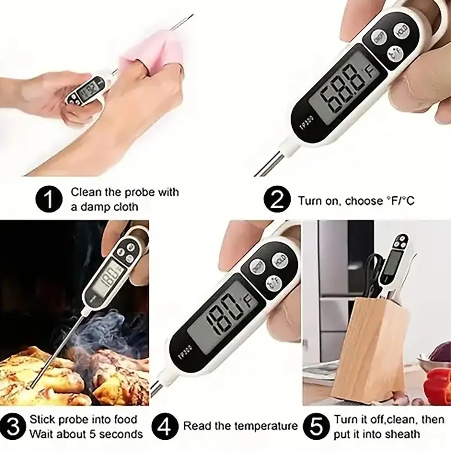 1pc-Stainless Steel Probe Type Household Food Thermometer P