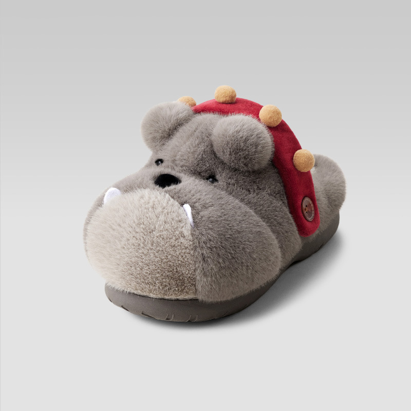 斗牛犬巴迪棉拖鞋女冬季2025新款可爱居家室内保暖两穿毛毛拖鞋女