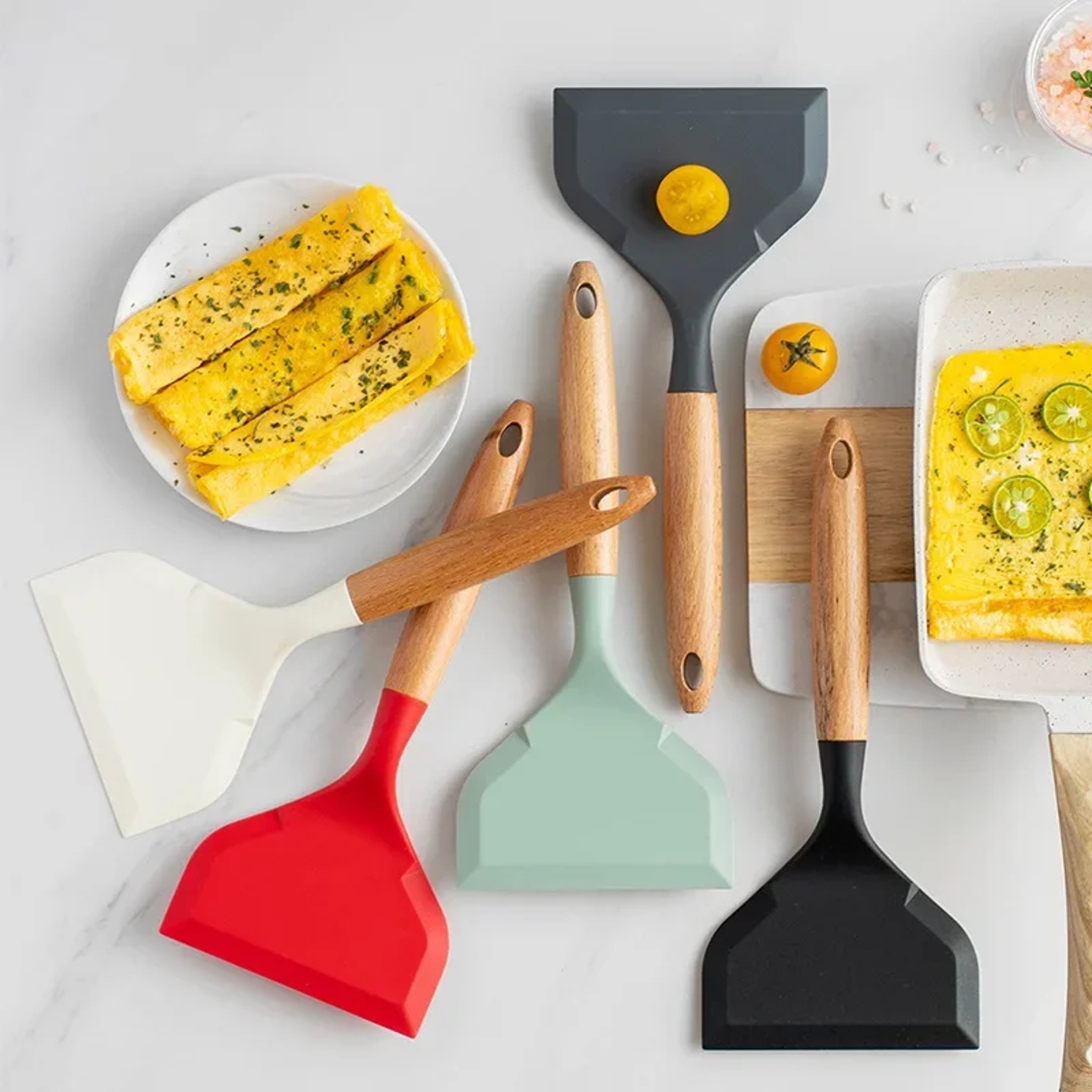 2Pcs Silicone Spatula Wide Mouth Tamagoyaki Shovel Beef Non