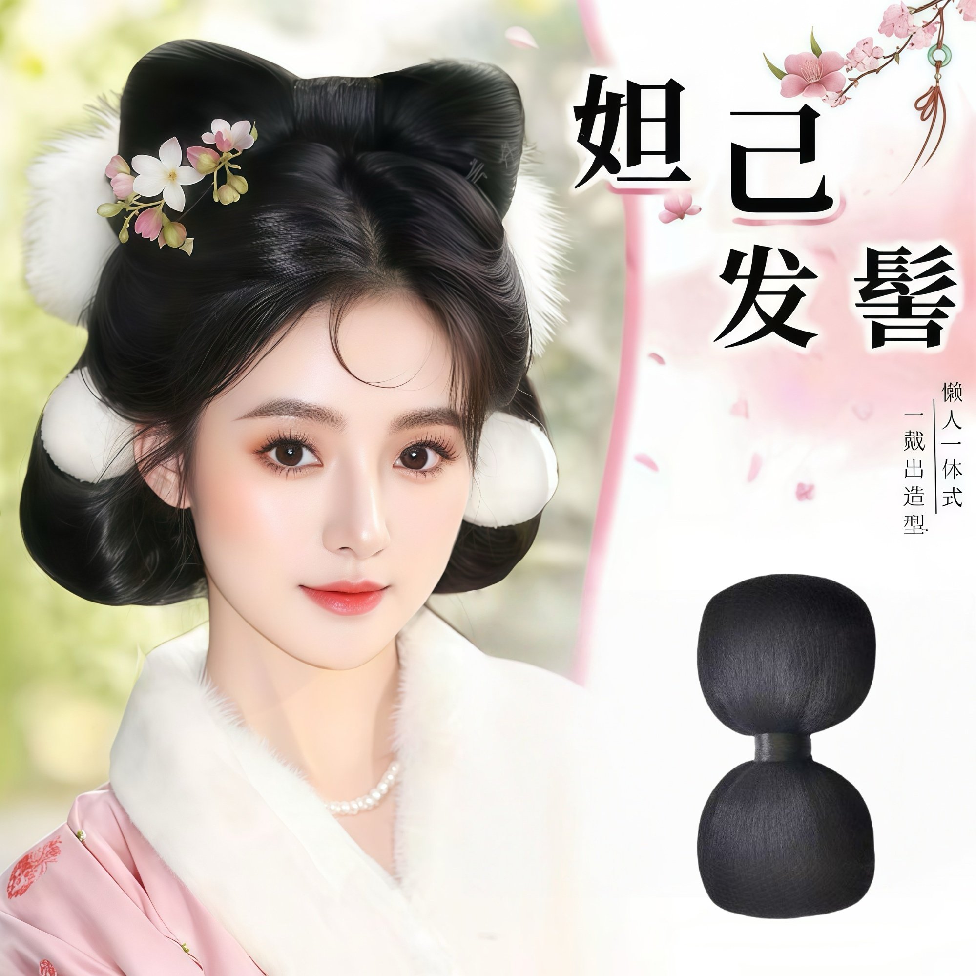 妲己发髻汉服假毛cos高颅顶盘发发髻造型一体式古风古装发包头饰图片