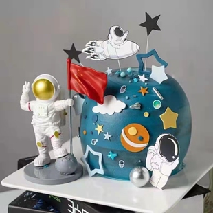 心愿胜利红旗宇航员蛋糕烘焙装饰银河系宇宙飞碟星球飞船生日装扮