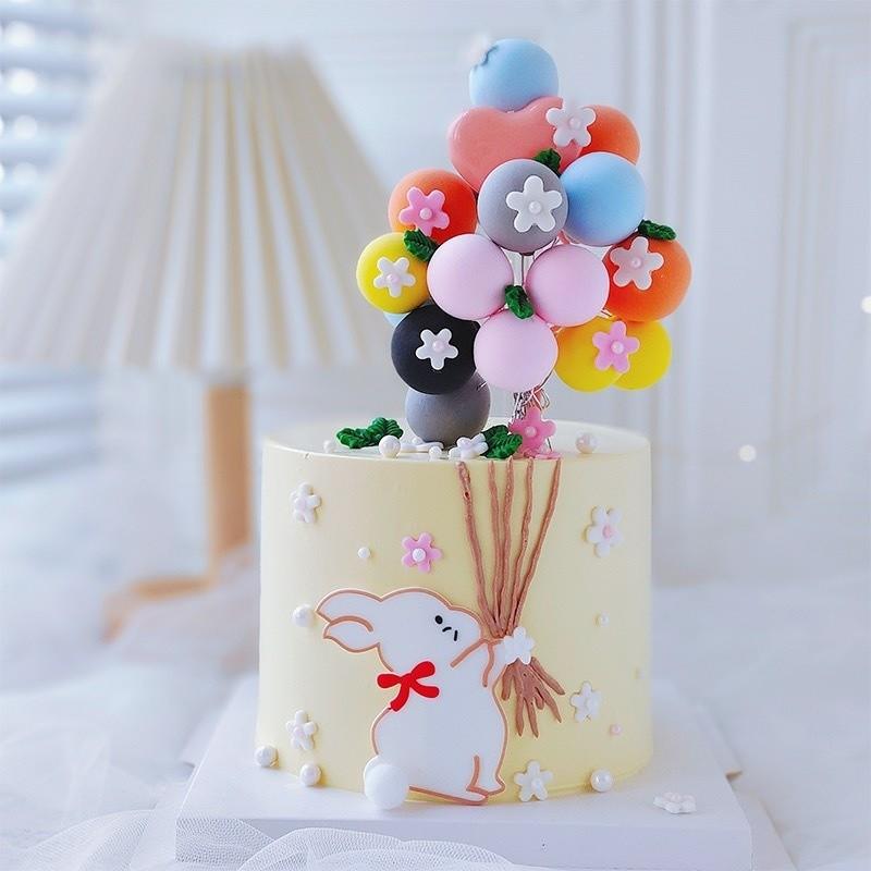 网红ins气球小女孩小兔子蛋糕装饰摆件兔年烘焙儿童生日插牌插件
