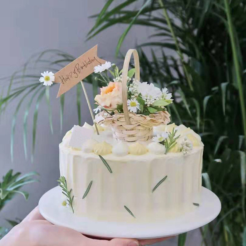 创意烘焙蛋糕装饰迷你草编小花篮手编竹篮摆件 牛皮纸小清新配件