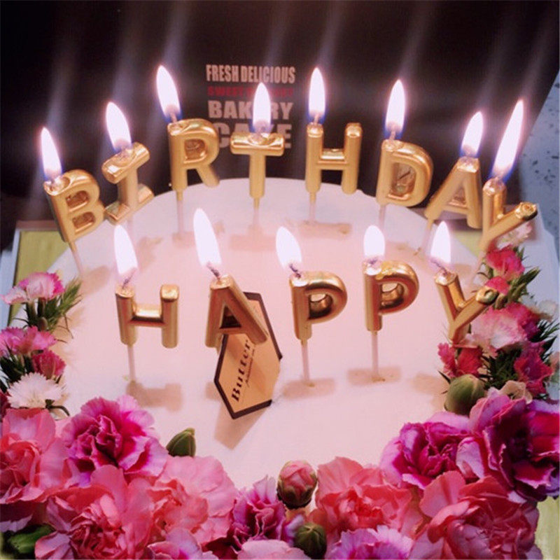 英文无烟字母蜡烛 土豪金银色happy birthday生日快乐创意蜡烛