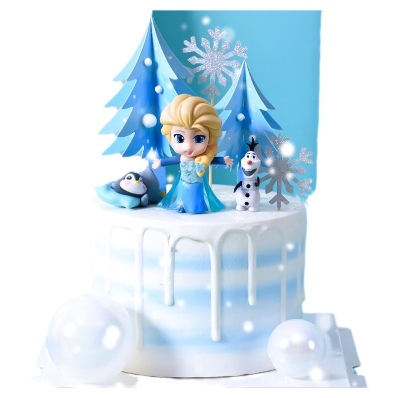 q版冰雪爱莎艾公主雪宝冰雪女王蛋糕情景装饰手办摆件女孩生日