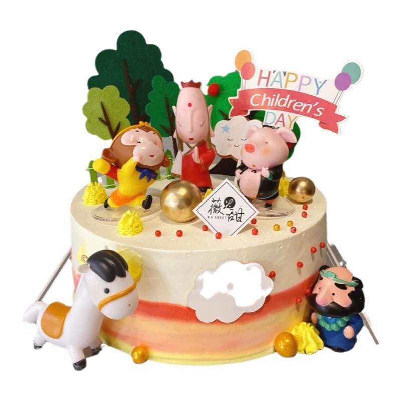 西游记蛋糕装饰摆件 q版孙悟空八戒唐僧沙僧白龙马搪胶挂件装扮