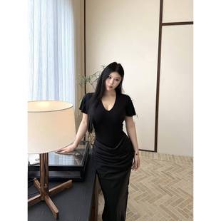 显瘦旗袍裙子 黑泽玄七2025夏季 新款 垂感新中式 连衣裙女微胖mm大码