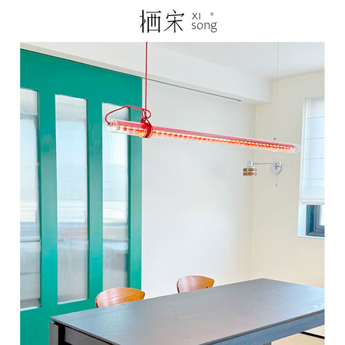 栖宋 一字餐厅吊灯红色孟菲斯咖啡店铺吧台创意包豪斯中古玻璃灯