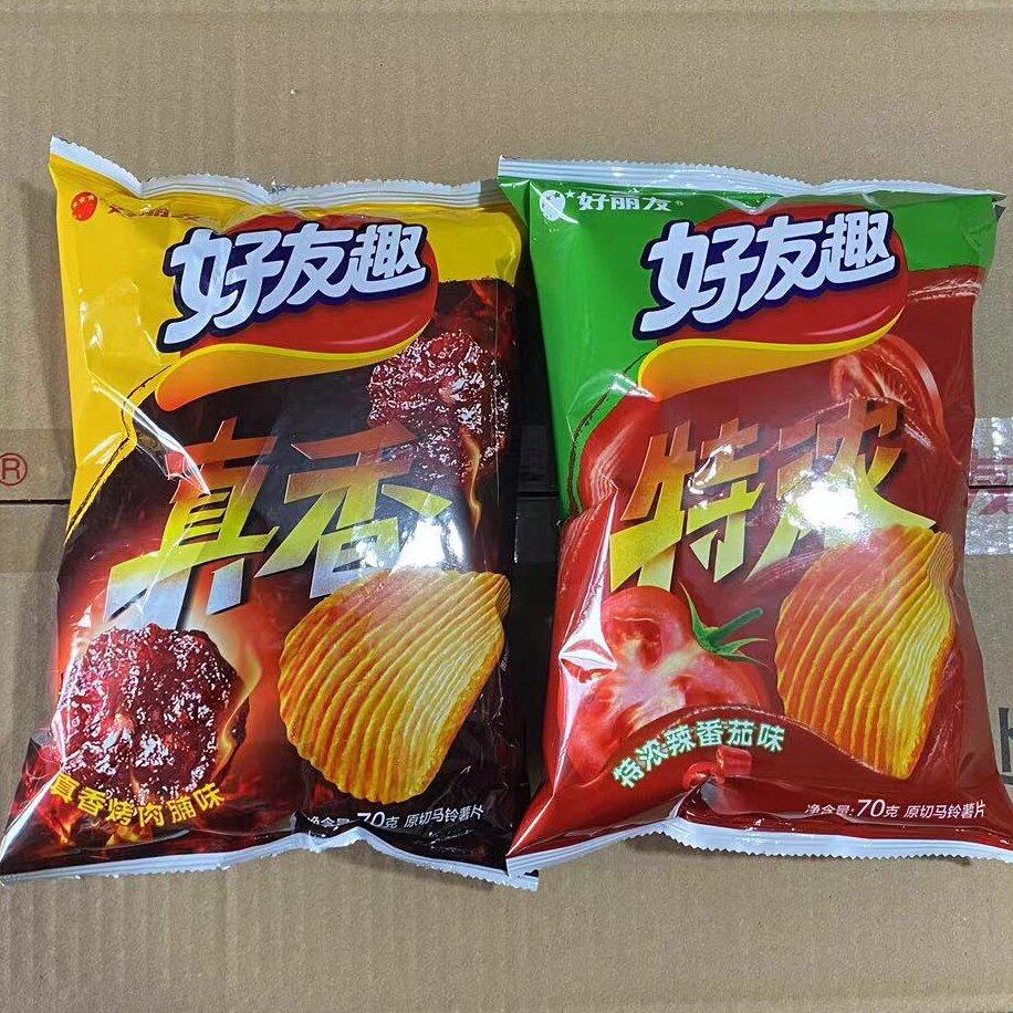 好丽友好有趣薯片70克烤肉铺味辣番茄味新口味休闲零食小吃