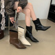 低跟欧美风简约气质尖头短靴时尚 通勤百搭纯色及踝靴舒适猫跟套筒