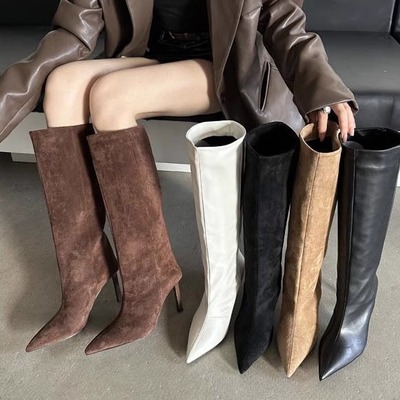 尖头高跟瘦瘦靴中筒骑士靴女鞋