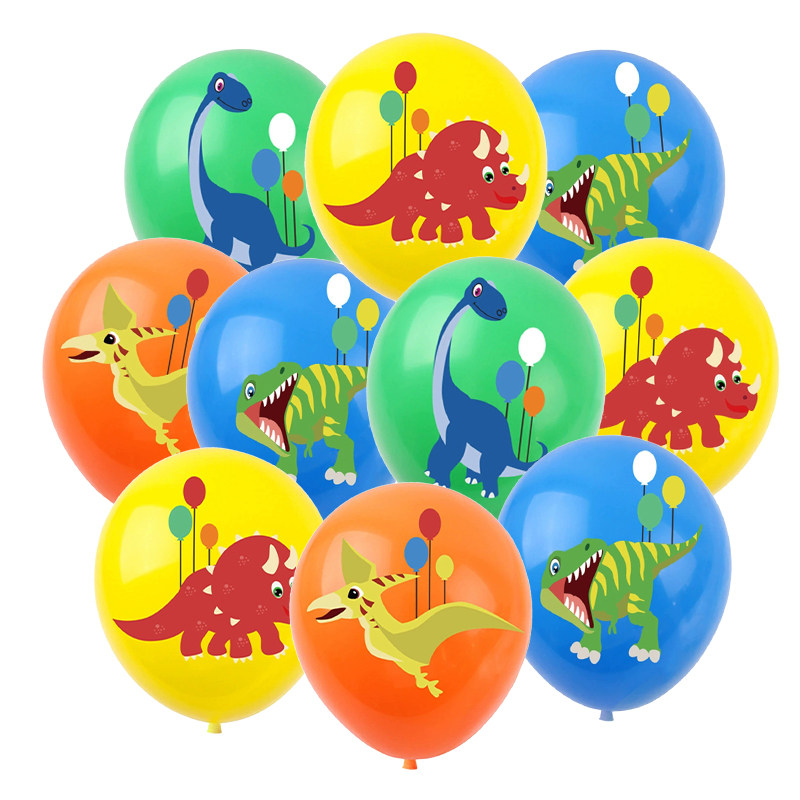 12寸彩色恐龙印花乳胶气球儿童生日派对装饰主题动物卡通气球套装