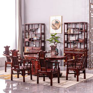 红木家具印尼黑酸枝茶桌椅组合阔叶黄檀中式腰型功夫茶台茶艺桌