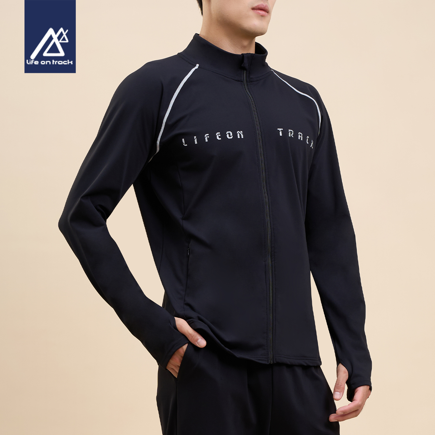 跑步外套男加绒保暖健身衣服运动套装立领修身上衣晨跑训练服外套