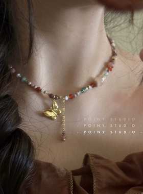 小众设计天然石蝴蝶串珠项链女高级感轻奢锁骨链毛衣链新款