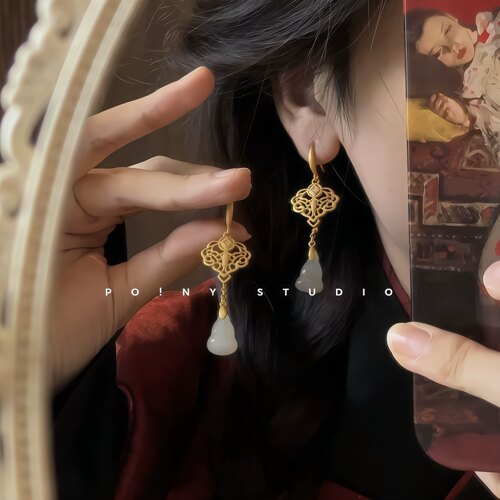 如意吉祥葫芦仿和田玉耳环