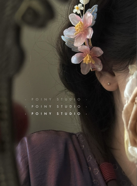 新中式甜美粉色花朵发夹头边夹气质饰氛围复古拍照发饰2025年新款