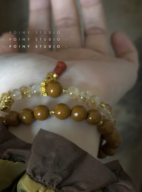 新中式黄水晶手链女设计感桂花合香珠手串气质百搭木质珠串手饰