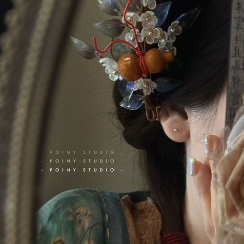 古风福禄琉璃花发夹木质葫芦发饰汉服头饰旗袍复古侧边夹刘海夹