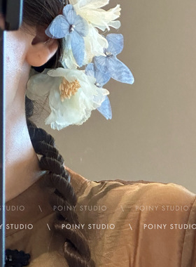 微云似梦牡丹手工烫花朵发夹薄纱仙气绢花古风汉服发饰国风头饰