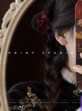 秋冬毛绒花朵抓夹女气质高级感百搭盘发毛茸茸鲨鱼夹发饰头饰发抓