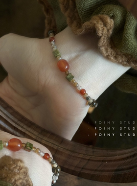 轻奢多宝玛瑙桶珠手链轻奢高级感通勤复古手饰小众设计闺蜜礼物