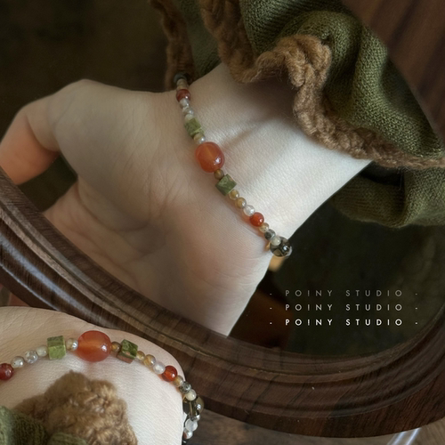 轻奢多宝玛瑙桶珠手链轻奢高级感通勤复古手饰小众设计闺蜜礼物