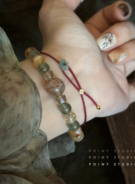 天然水晶手串女小众设计轻奢高级感精致新中式手链编织红色手绳