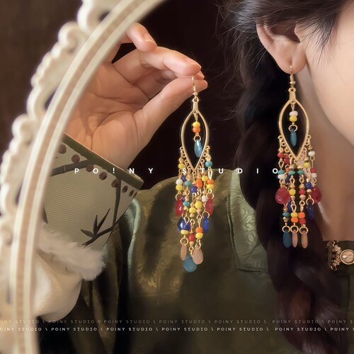 波西米亚流苏珠耳环小民族风