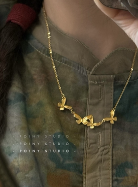 复古金色蝴蝶项链女小众设计感高级感气质精致锁骨链颈链毛衣链