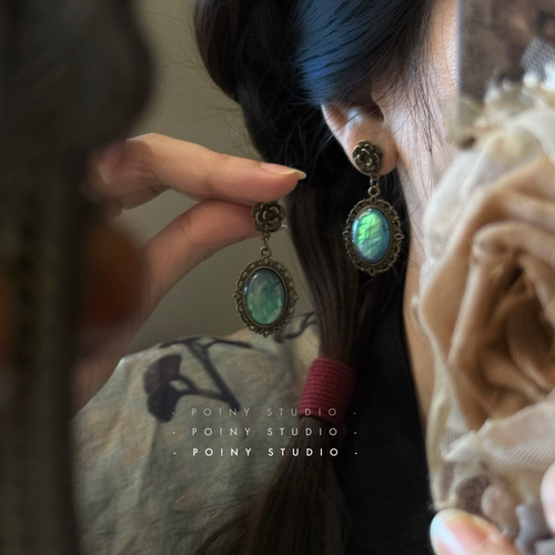 原创民族风人鱼姬蓝色耳环女