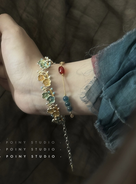 「花蔓」古风叠戴珐琅花朵纯银999.9手链串珠手绳小众高级感手饰