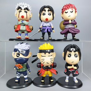 蜡笔小新cos火影忍者手办 自来也鸣人卡卡西鼬神佐助公仔摆件盲盒